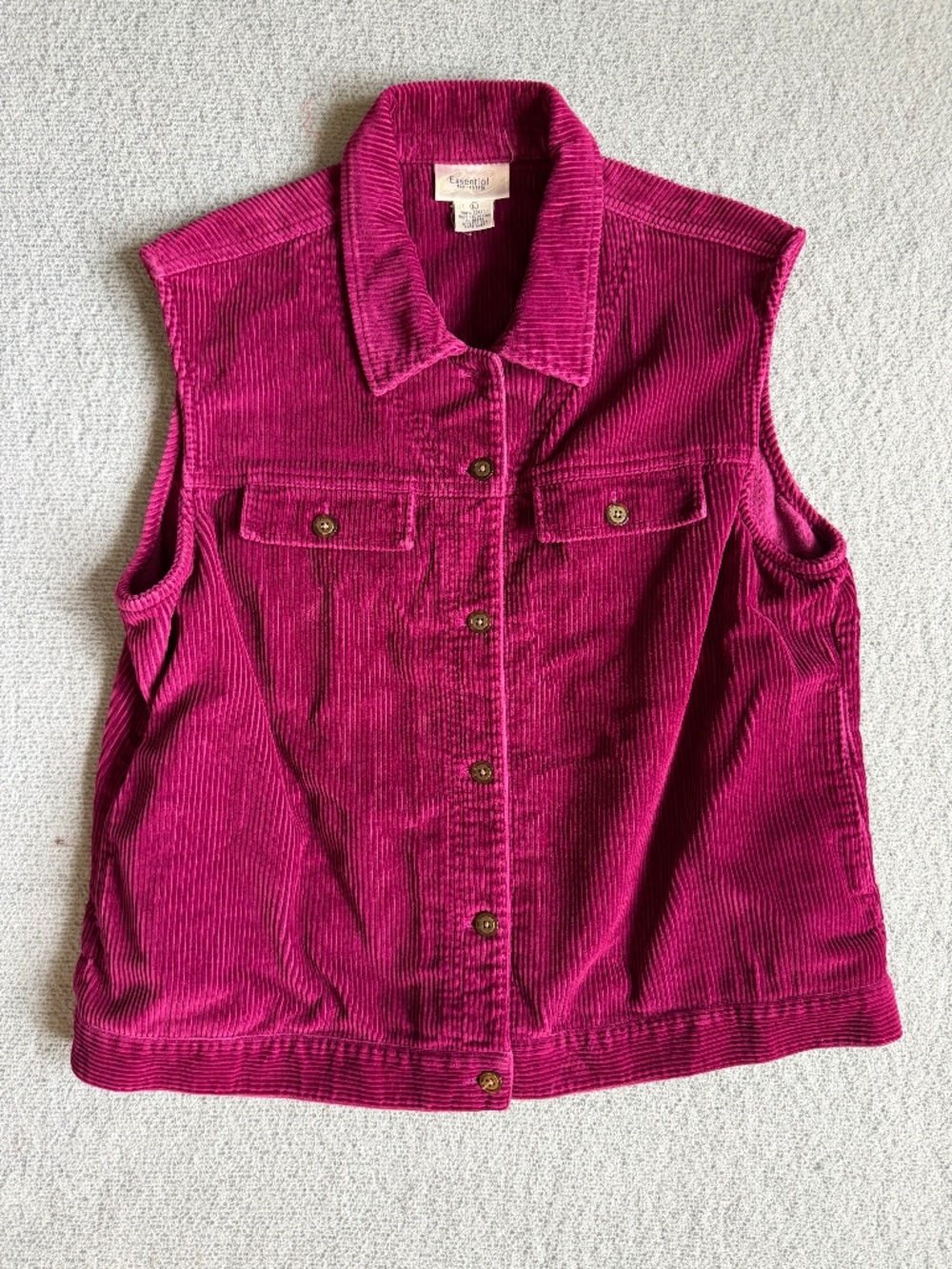 Y2K Vintage 1990s Essential Elements Magenta Fuchsia Corduroy Cropped Vest L